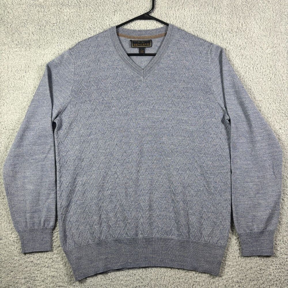 JOS. A. Bank Reserve Sweater Men's L Blue Textured V-Neck Merino Wool Blend